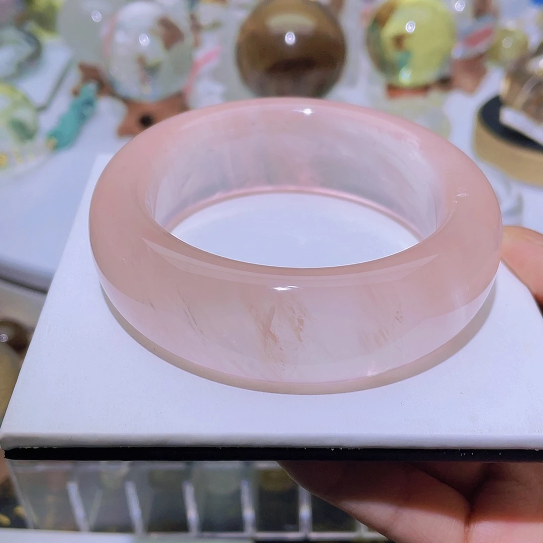水晶手镯未镶嵌粉晶西柚色宽版