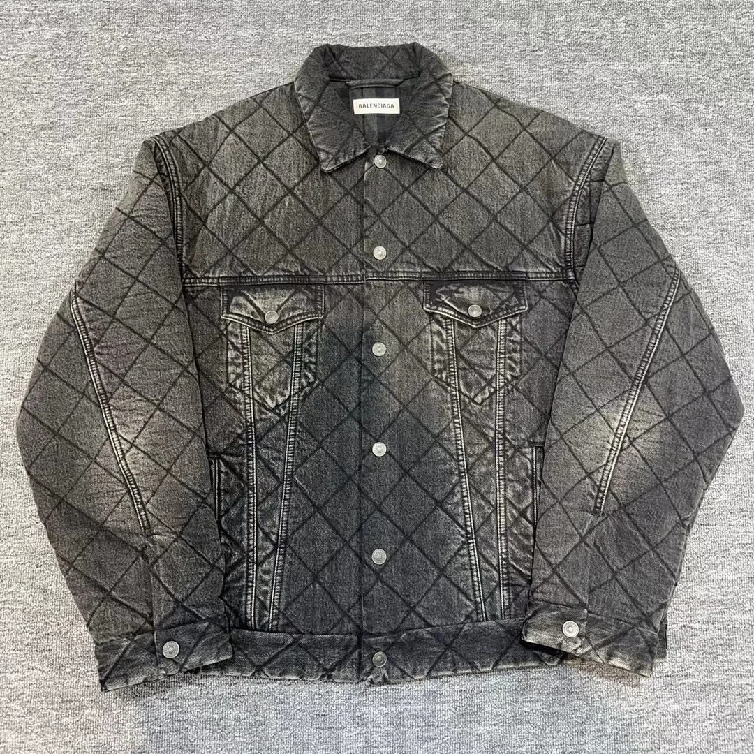 99新 Balenciaga/巴黎世家 牛仔格纹棉服/尺码:36