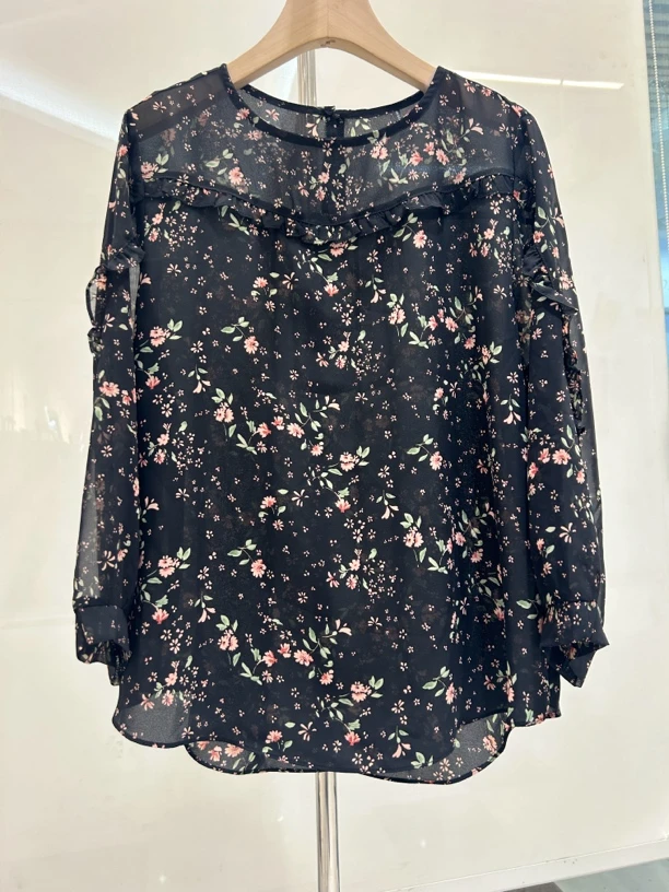 韩国正品显廋显气质印花雪纺衫