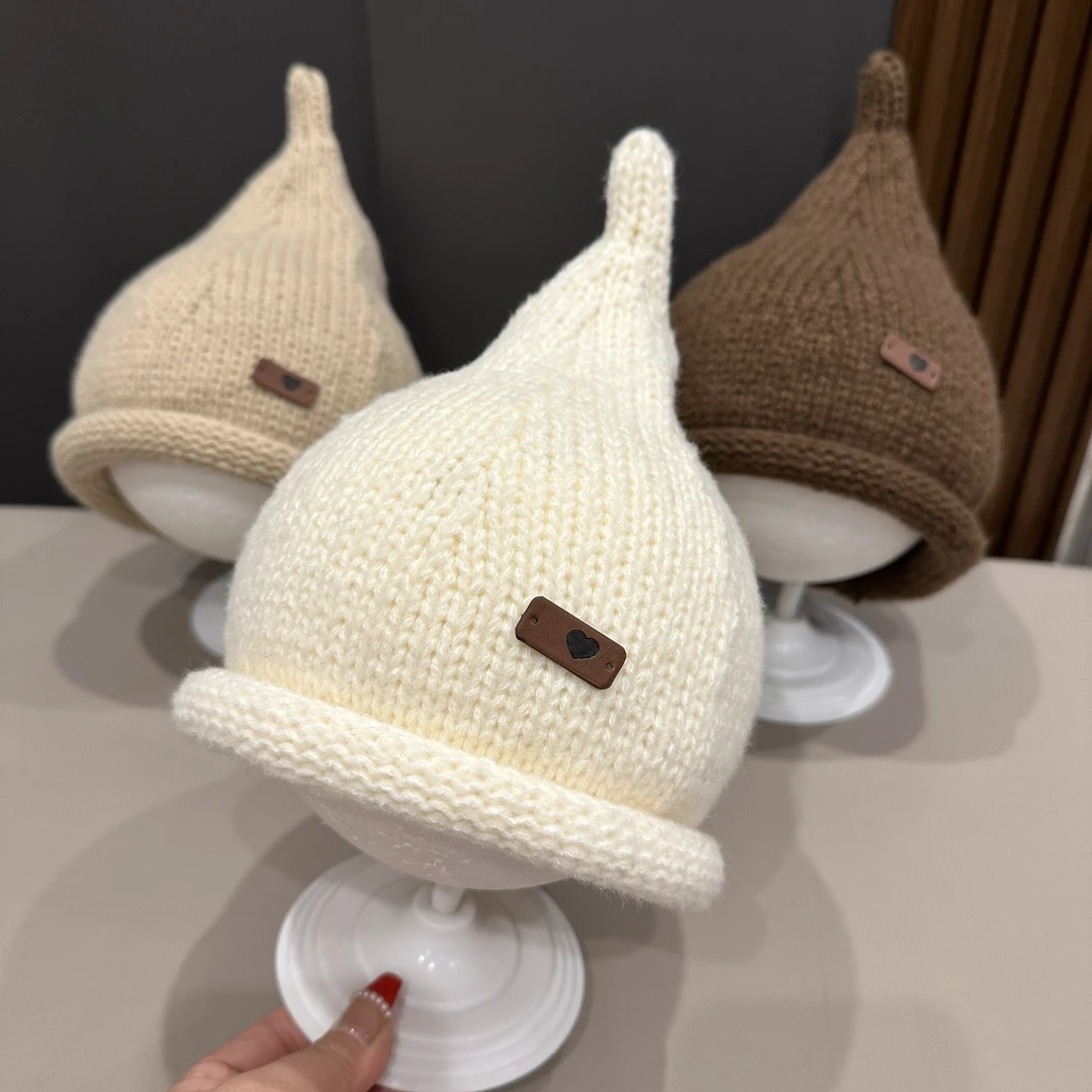 【独特萌点】韩版尖顶宝宝帽子秋冬男女童保暖毛线防风套头针织潮帽