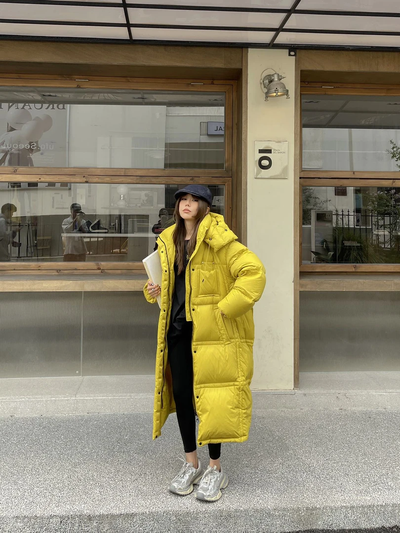 3212冬季90白鸭绒长款羽绒服女过膝超长新款宽松加厚连帽外套