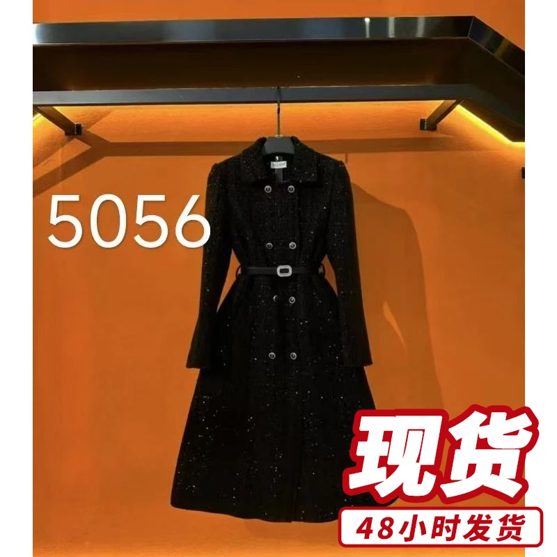 2025秋冬季高奢黑色大气个性时尚遮肉外套套装5056