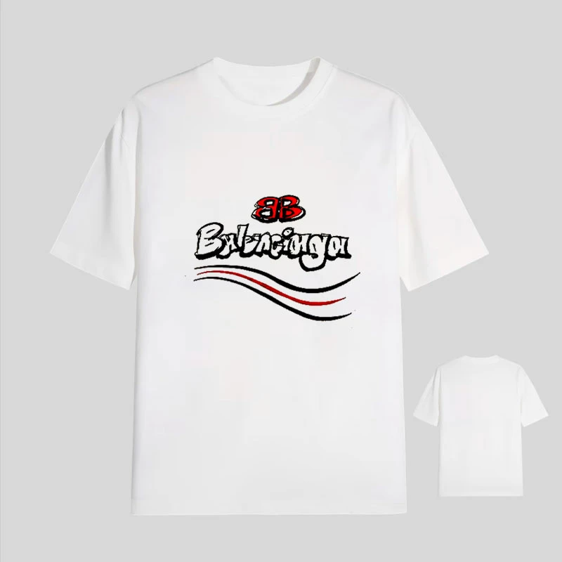 【89号链接-B家经典三横印花】短袖T恤男女同款宽松经典前幅印花