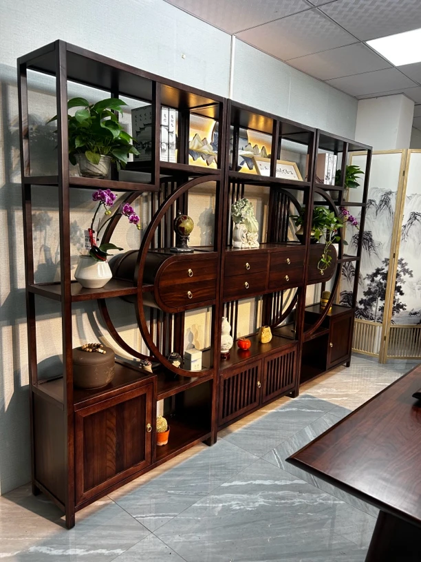 新中式乌金木实木圆梦博古架家用置物架办公室多宝阁