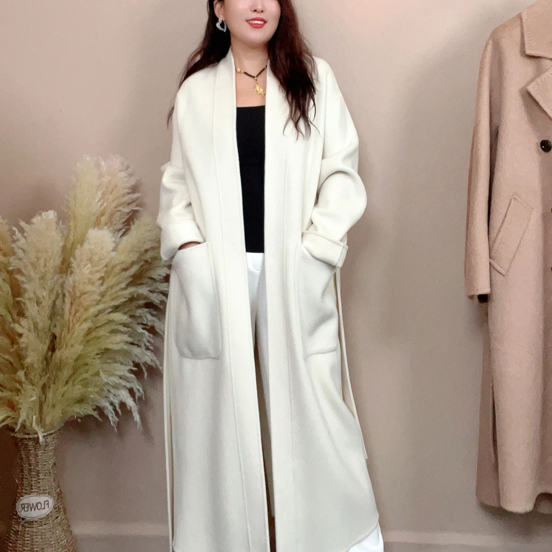 零下5度双面羊绒大衣女中长款V领开衫25秋冬新款山羊绒羊毛呢外套
