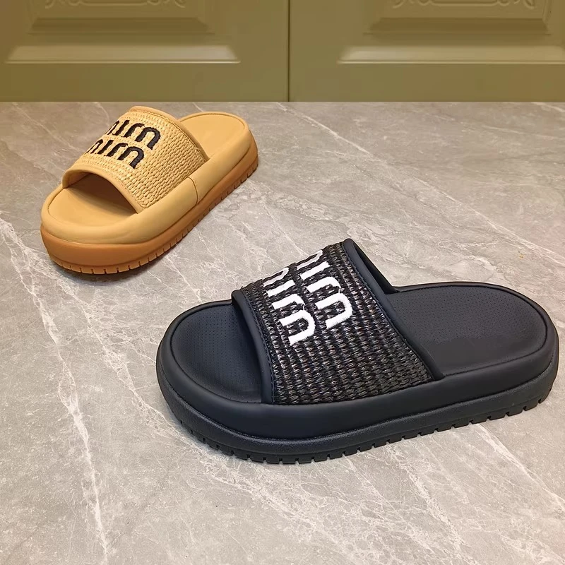松糕厚底一字拖鞋女夏外穿2025新款踩屎感百搭舒适沙滩编织凉拖鞋