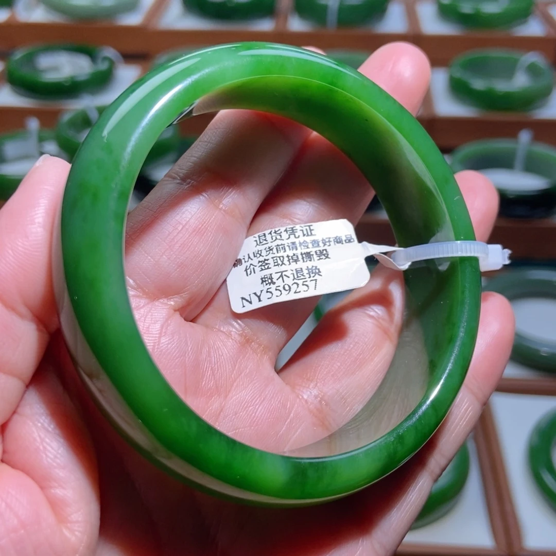 和田玉（碧玉）未镶嵌手镯辣绿5960