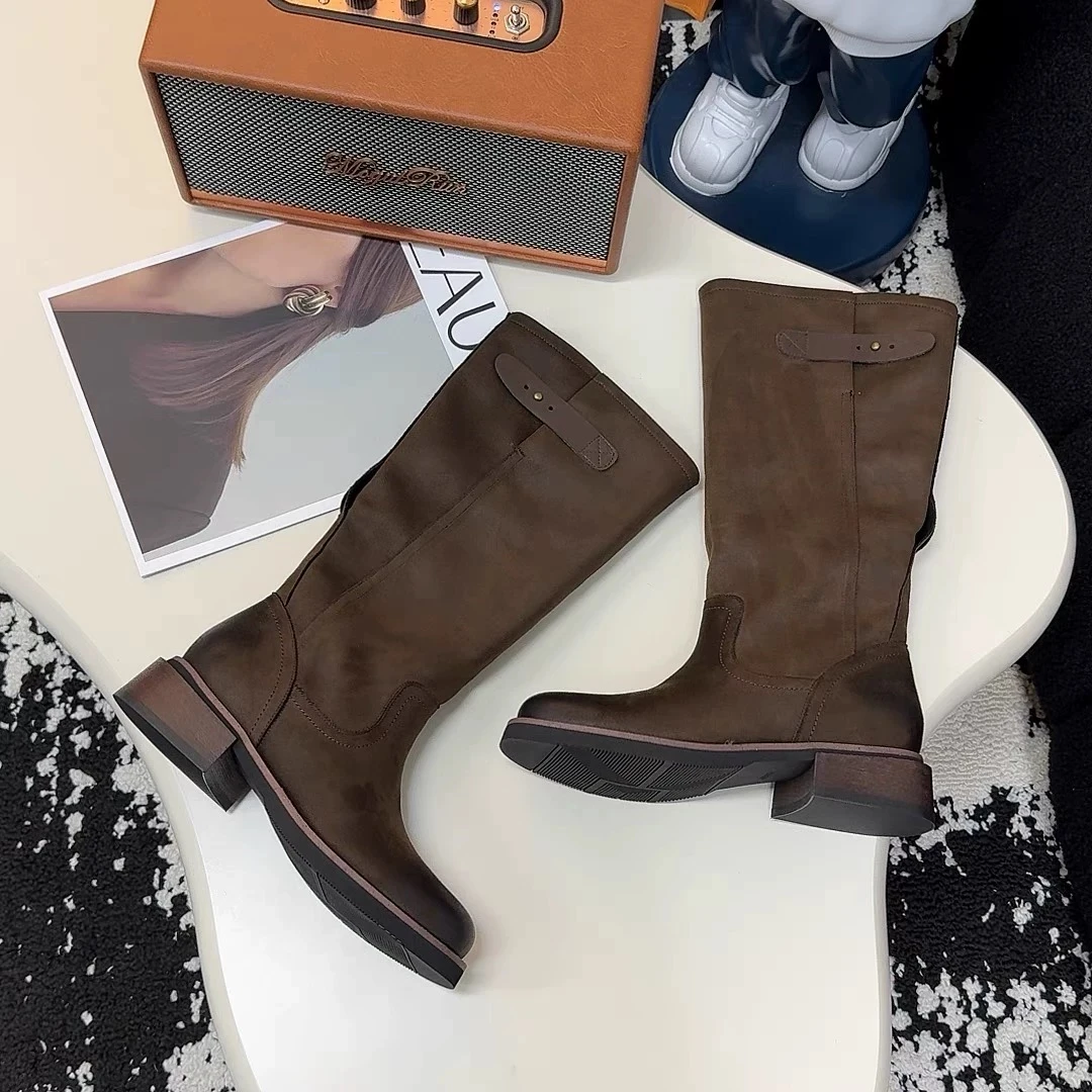 新款方头粗跟舒适厚底不累脚百搭款女靴8A133