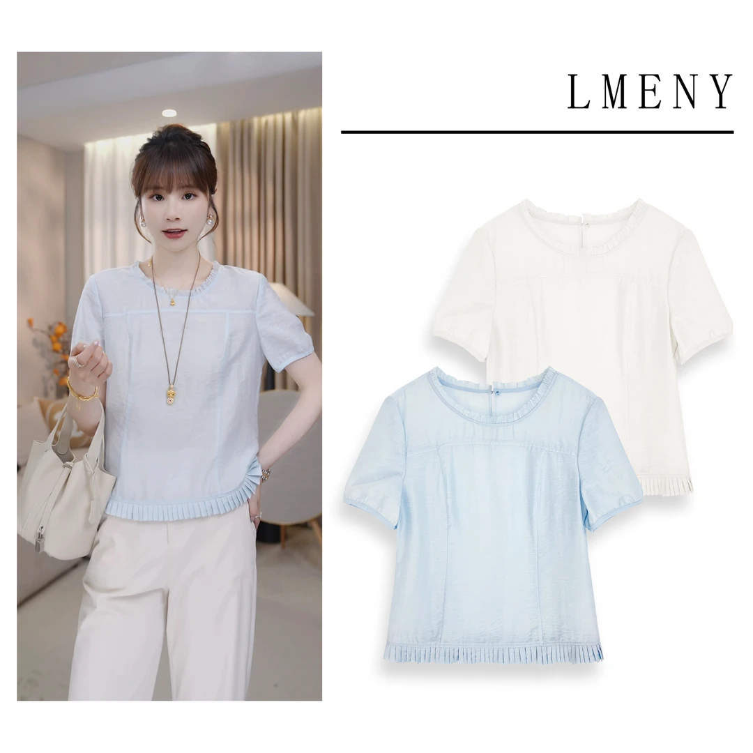 LMENY月色恋恋~莱赛尔醋酸减龄木耳边圆领显瘦小衫25BC047