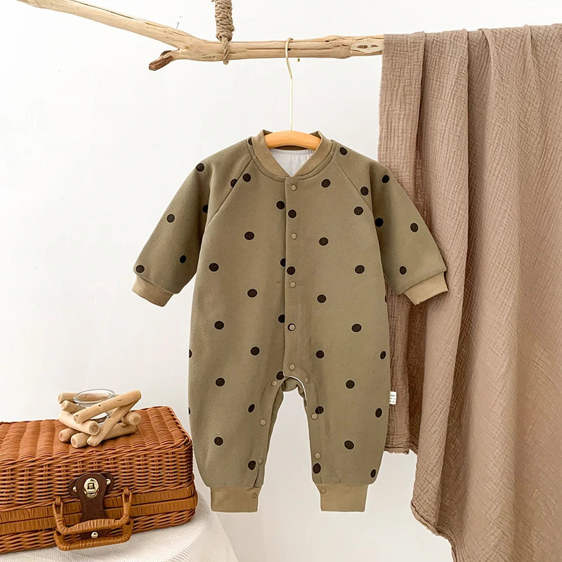 1可爱月亮星光波点婴幼儿连身衣宝宝哈衣爬爬服薄棉衣通用