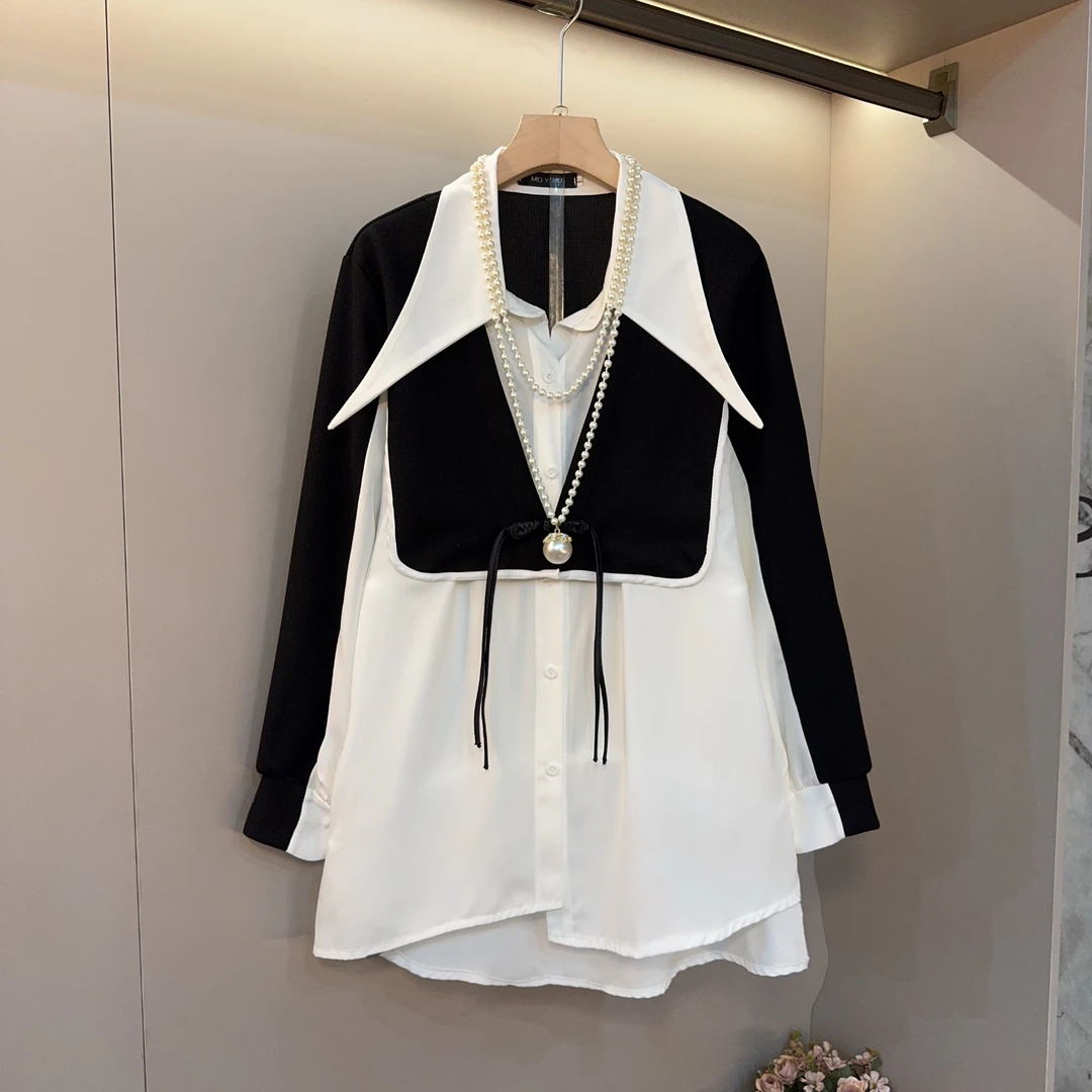 大码女装时尚宽松复古2025秋季新款胖mm显瘦设计感国风上衣2061