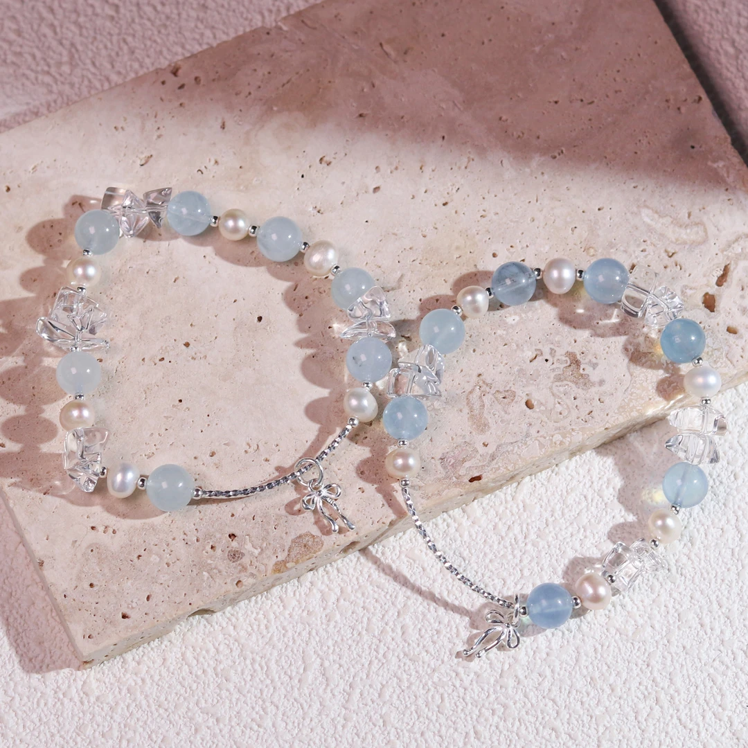 《海盐天空》海蓝宝蝴蝶结手链 Q1720 多样性发颜色微差 发货件数一