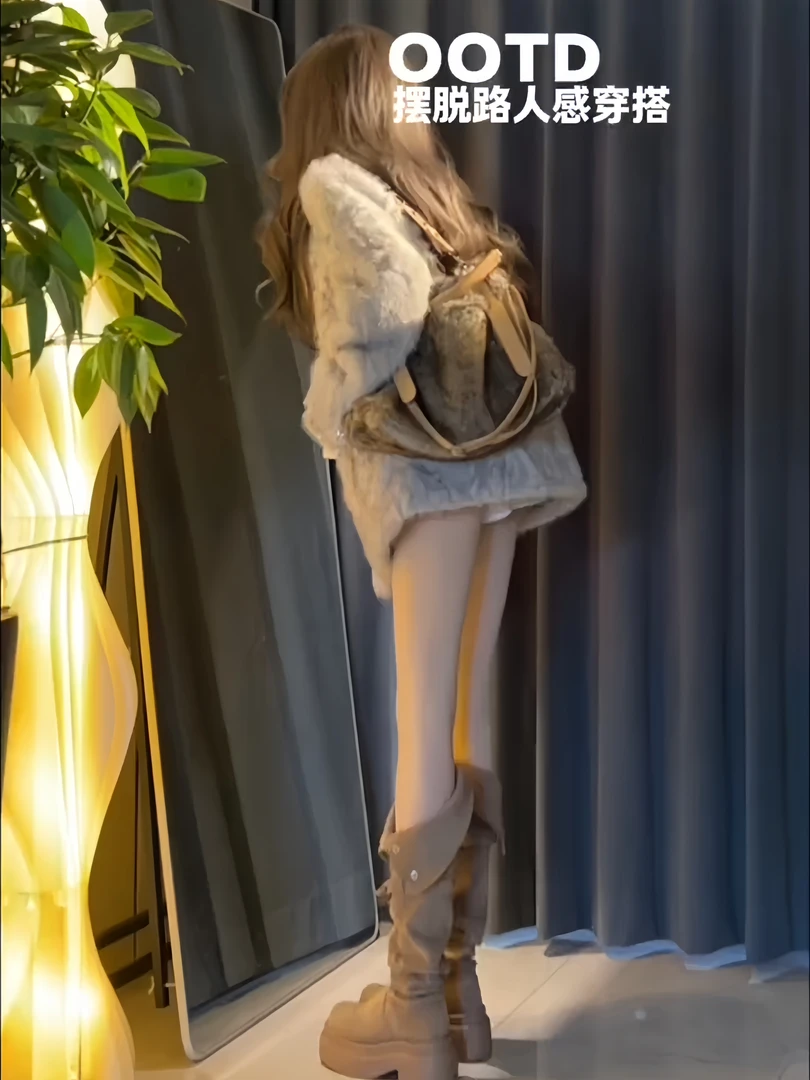 月影少女 立领染尖保暖毛毛外套女秋冬季飘带衬衫+蓬蓬短裙三件套