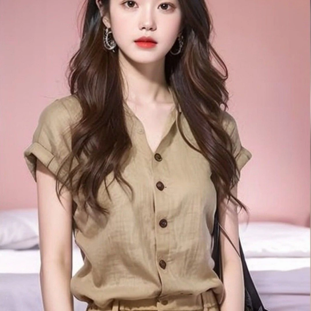 今年衬衫法式时尚休闲女装2025夏季新款气质亚麻轻薄设计感上衣女