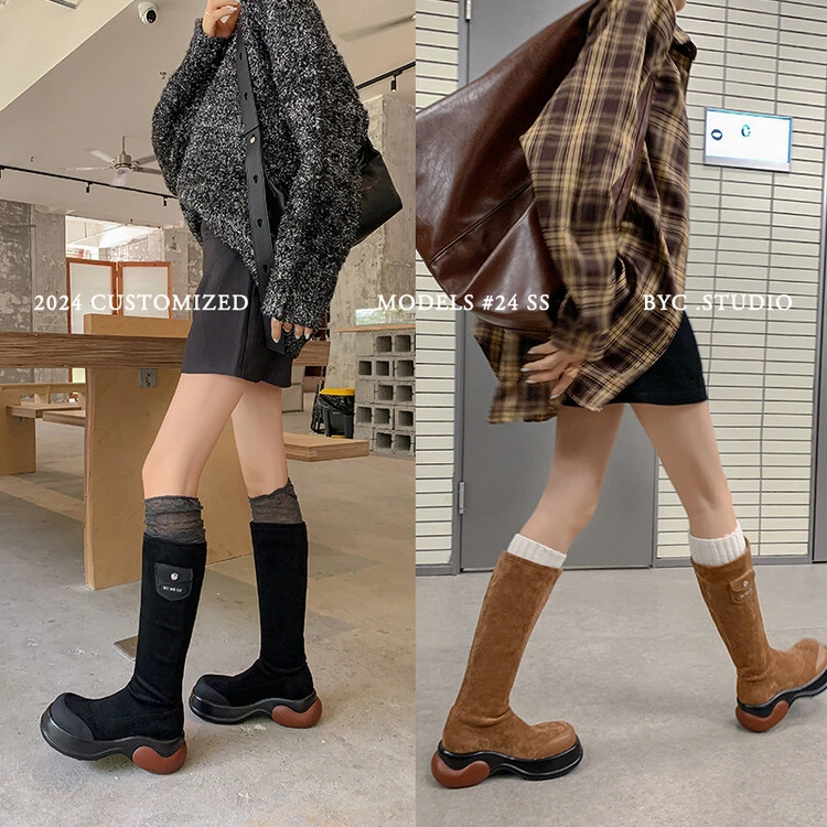 888-109 6CM马丁靴2024年冬季松糕底字母高筒靴