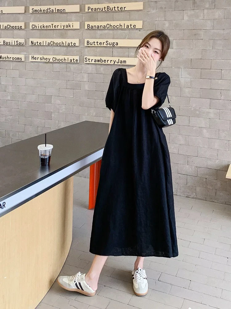 孕妇裙宽松长裙大码休闲风连衣裙中长裙复古