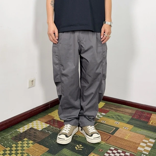 日系百搭简约春夏休闲工装多口袋弯刀裤透气直筒宽松小众设计裤子