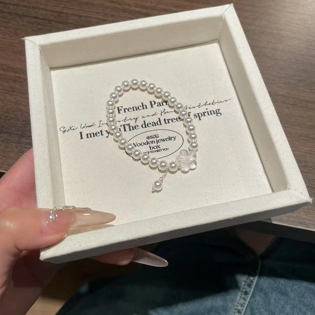 YIMI 天然水晶白水晶花花手链x1912（6毫米）