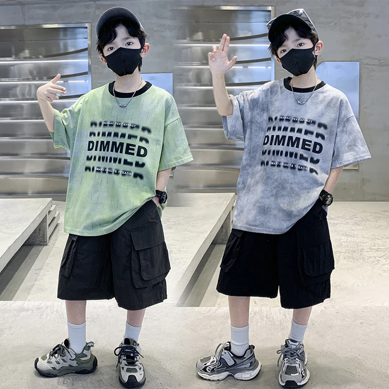 男童夏款短袖2025新款夏季字母印花短袖中大儿童男孩夏装T恤衫潮t