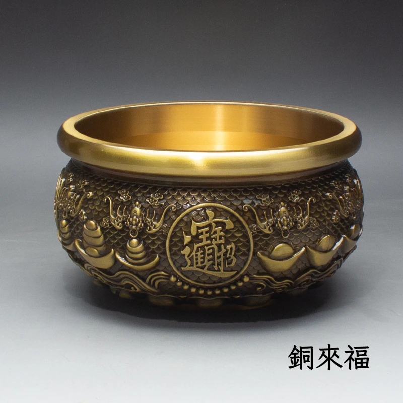 多福多宝黄铜聚宝盆纯黄铜百福缸八福办公室开业客厅摆件开业