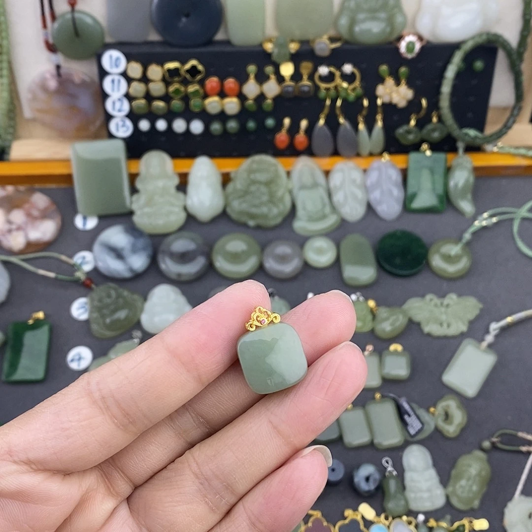 和田玉银S925镶嵌吊坠(不含链)