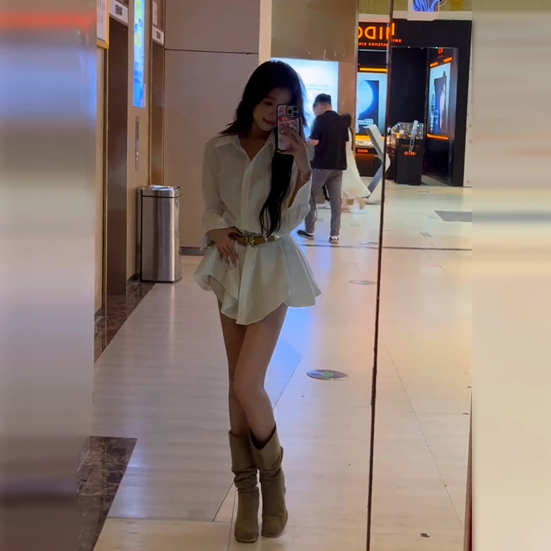 2025新款设计感白色长袖衬衫连衣裙子女早春季气质高级感穿搭短裙