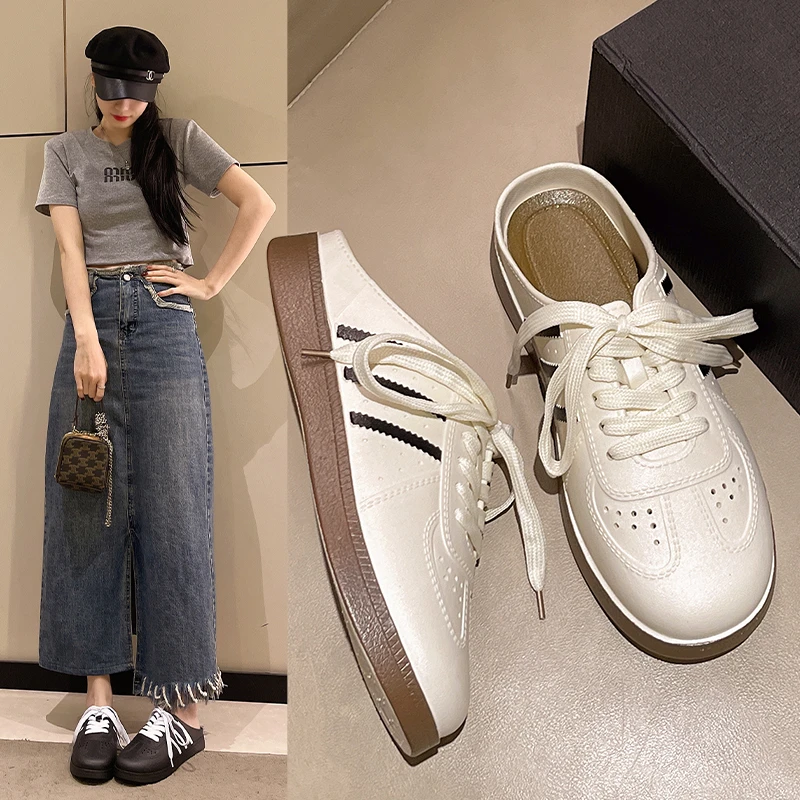 半拖新款透气凉拖时尚平底包头拖公主风小众包头春季厚底德训鞋女