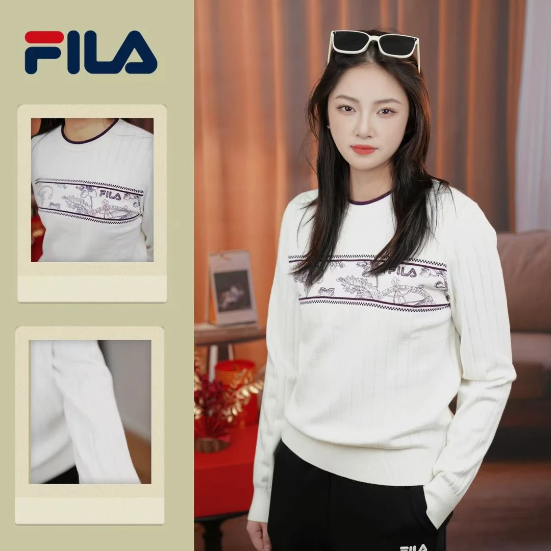 FILA斐乐新款女子时尚休闲气质优雅长袖圆领编织衫F11W518407F