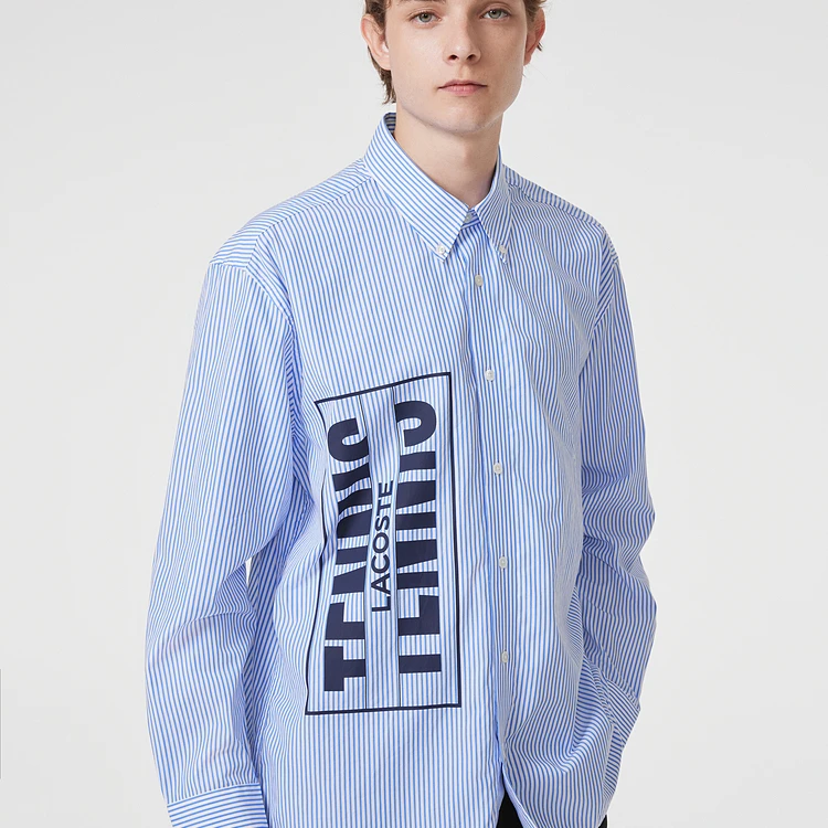 LACOSTE法国鳄鱼男女23秋季时尚条纹宽松长袖衬衫|CH6378