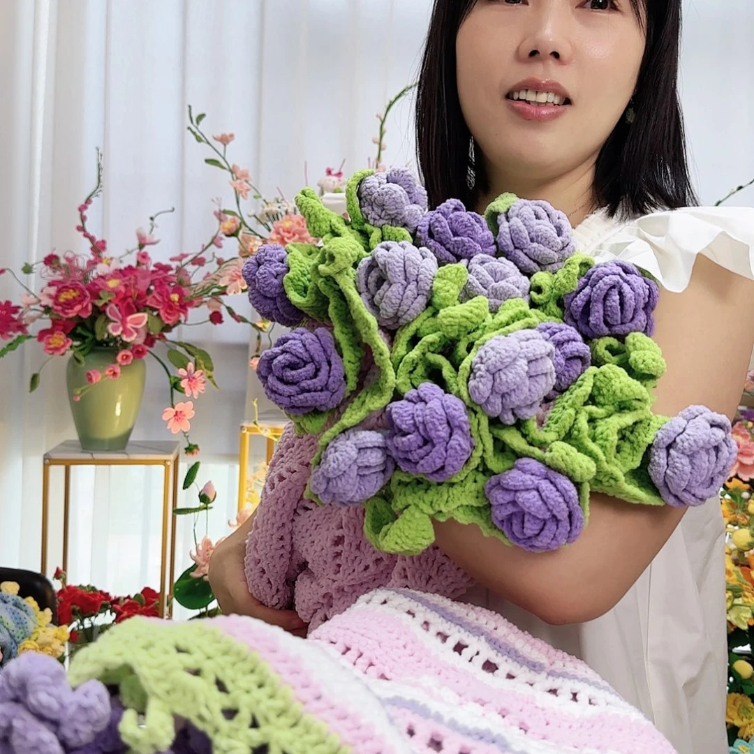 棉手工钩织花花毯