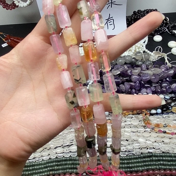 合金手链玛瑙/玉髓天然有瑕水晶多宝桶珠6×12