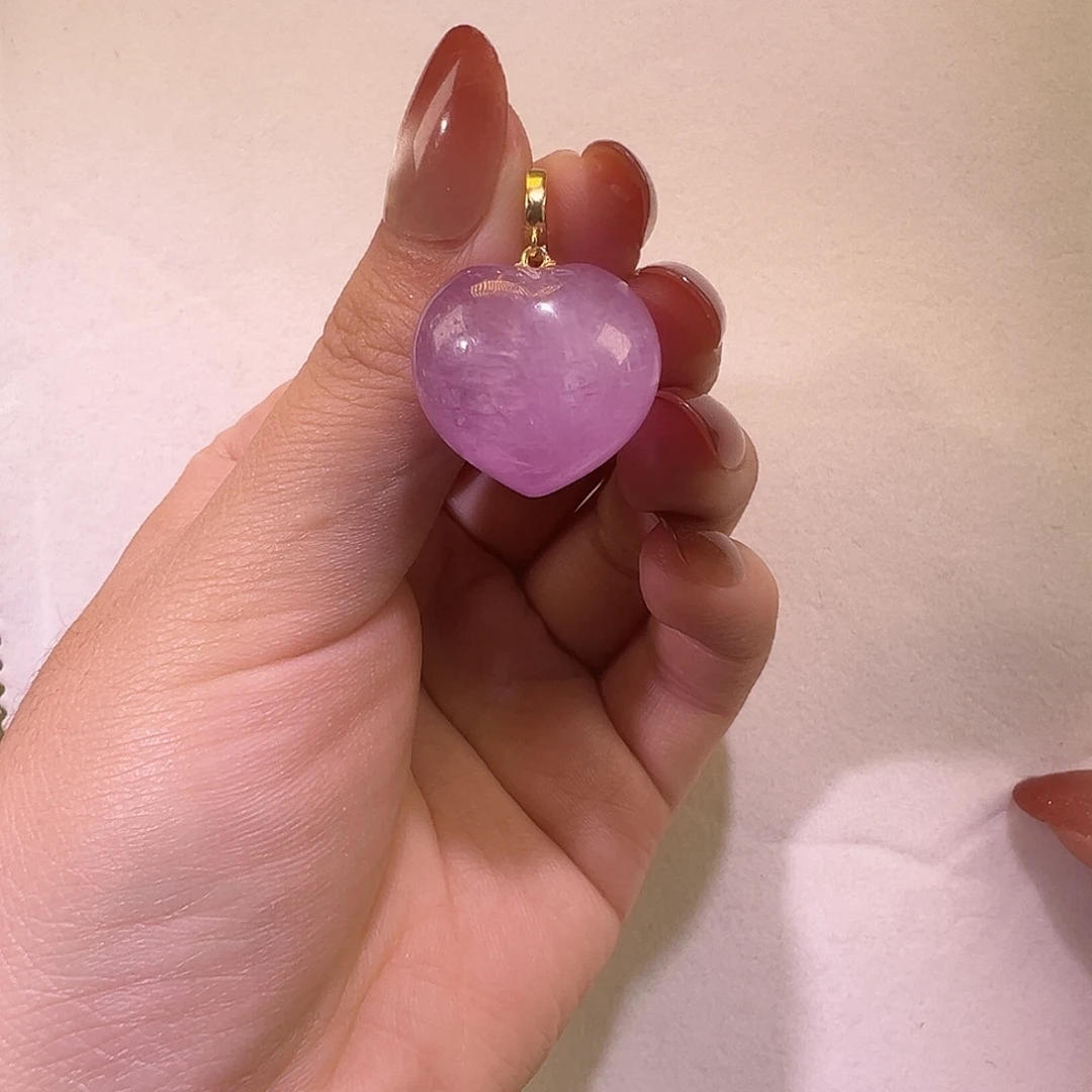 锂辉石银S925镶嵌吊坠冰紫紫锂辉爱心吊坠顶配收藏级