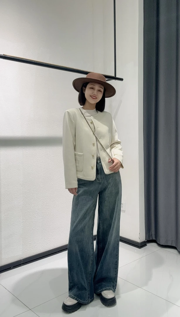 YIYAN艺燕-高腰渐变水洗阔腿牛仔裤