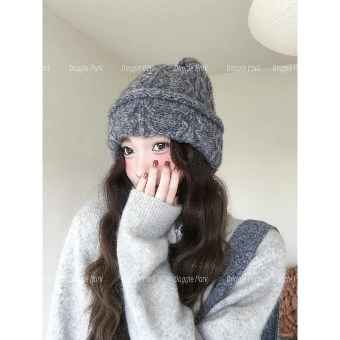 狗狗公园｜纯色麻花针织帽秋冬百搭毛线帽子韩系百搭显脸小冷帽