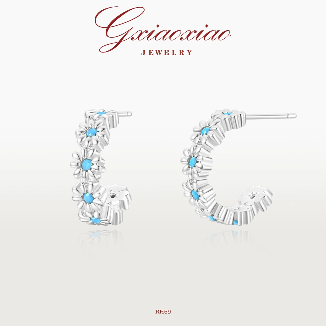 G XIAOXIAO 镀K金 法式气质轻奢时尚百搭蓝色小雏菊耳环 RH69