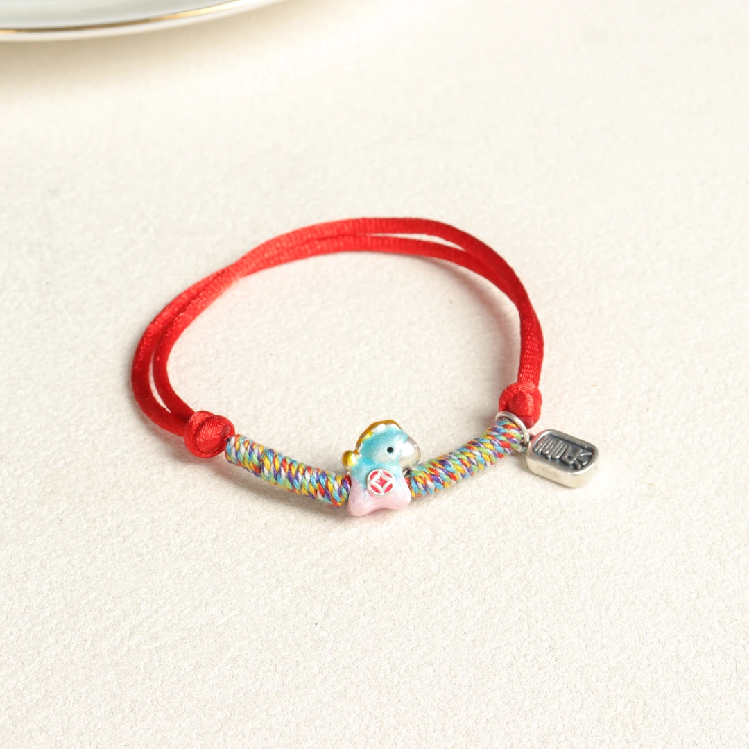 足银手链 编织红绳小马喜乐手绳手饰