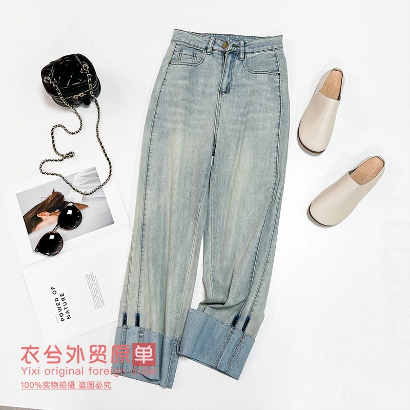 （水洗翻边牛仔裤）9815春季新款小众设计韩版时尚显瘦百搭牛仔裤