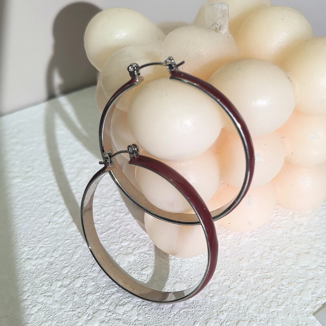 铜合金珐琅耳饰 05365小众设计法式复古安哥拉红大耳圈耳环