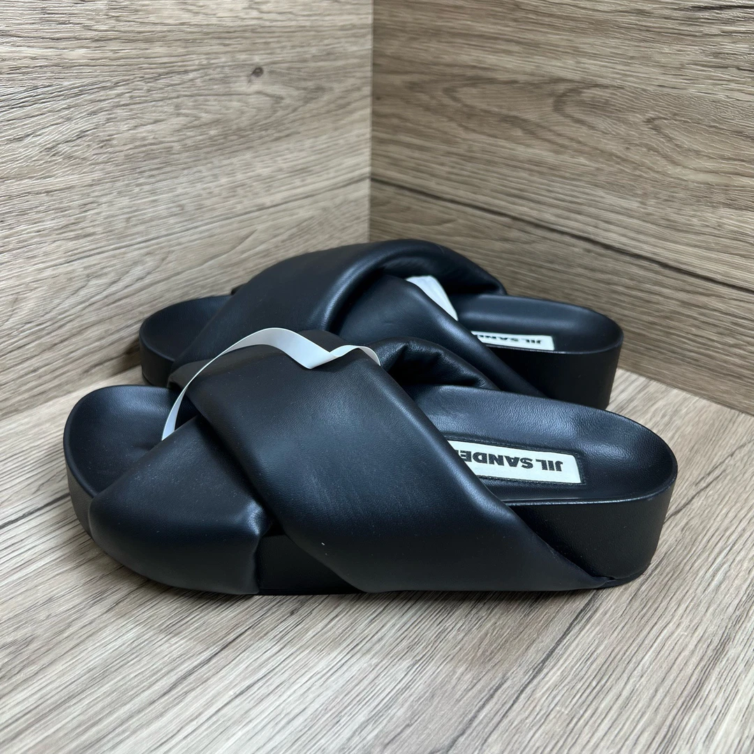 99新 maje Jil Sander 吉尔·桑达 黑色面包拖鞋 35码