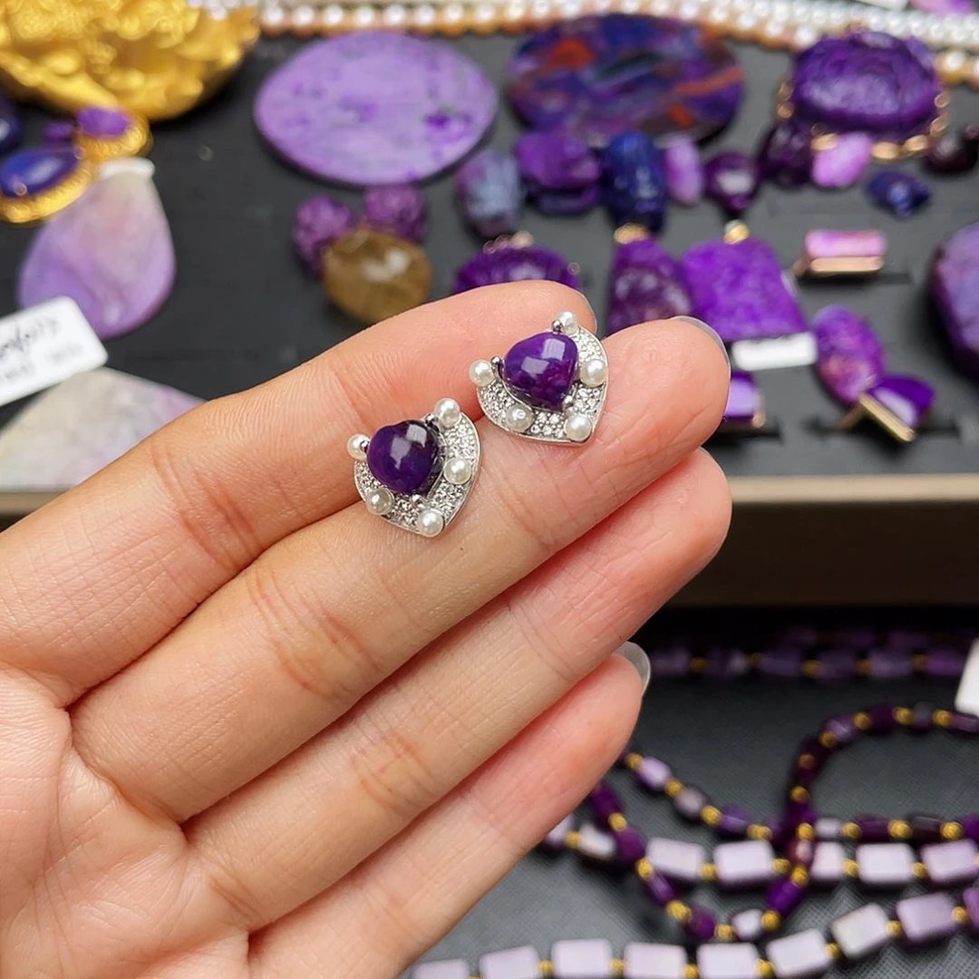 苏纪石（舒俱来）耳钉银S925镶嵌