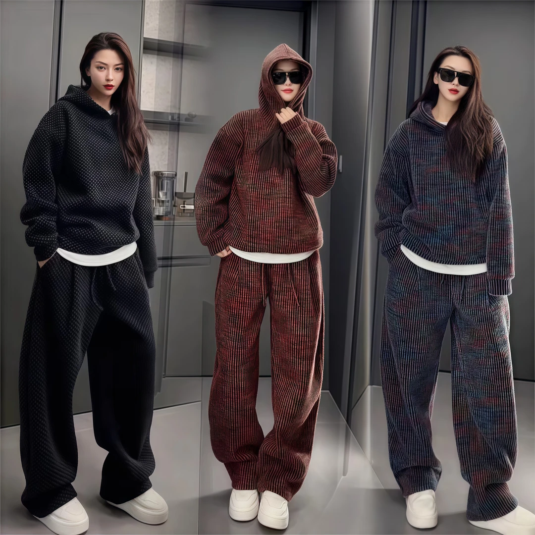 定制情侣款加绒套装免烫抗皱重磅冬季休闲连帽卫衣休闲裤两件套
