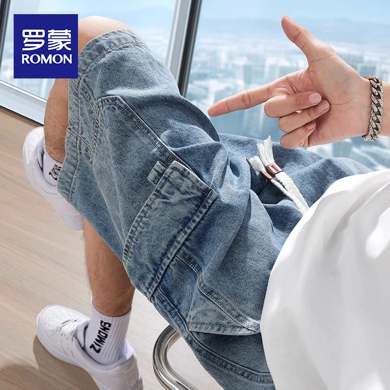 罗蒙2025新款夏季薄款工装牛仔短裤男宽松美式复古潮流休闲五分裤