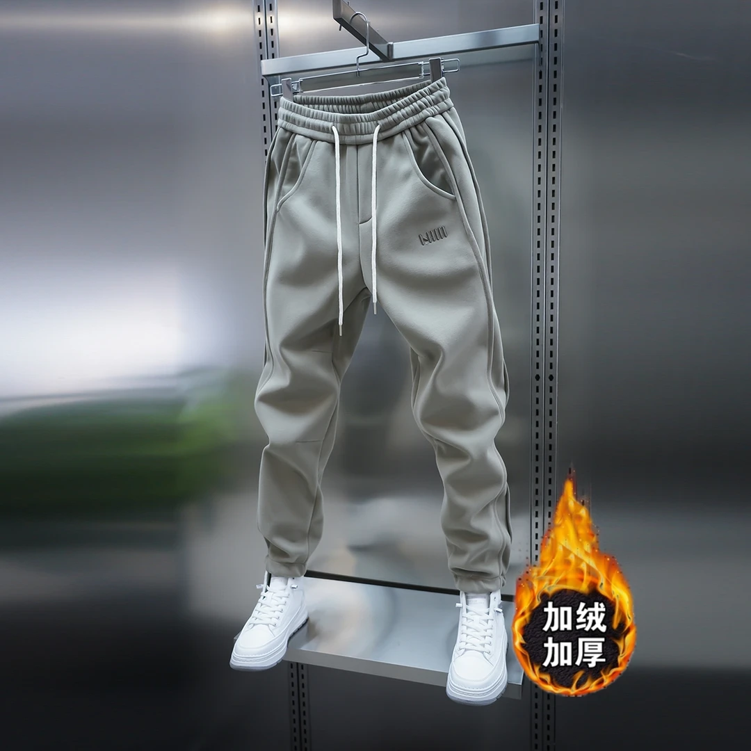 秋冬季男士纯色休闲裤刺绣卫裤潮流新款束脚裤弹力百搭小脚裤裤子