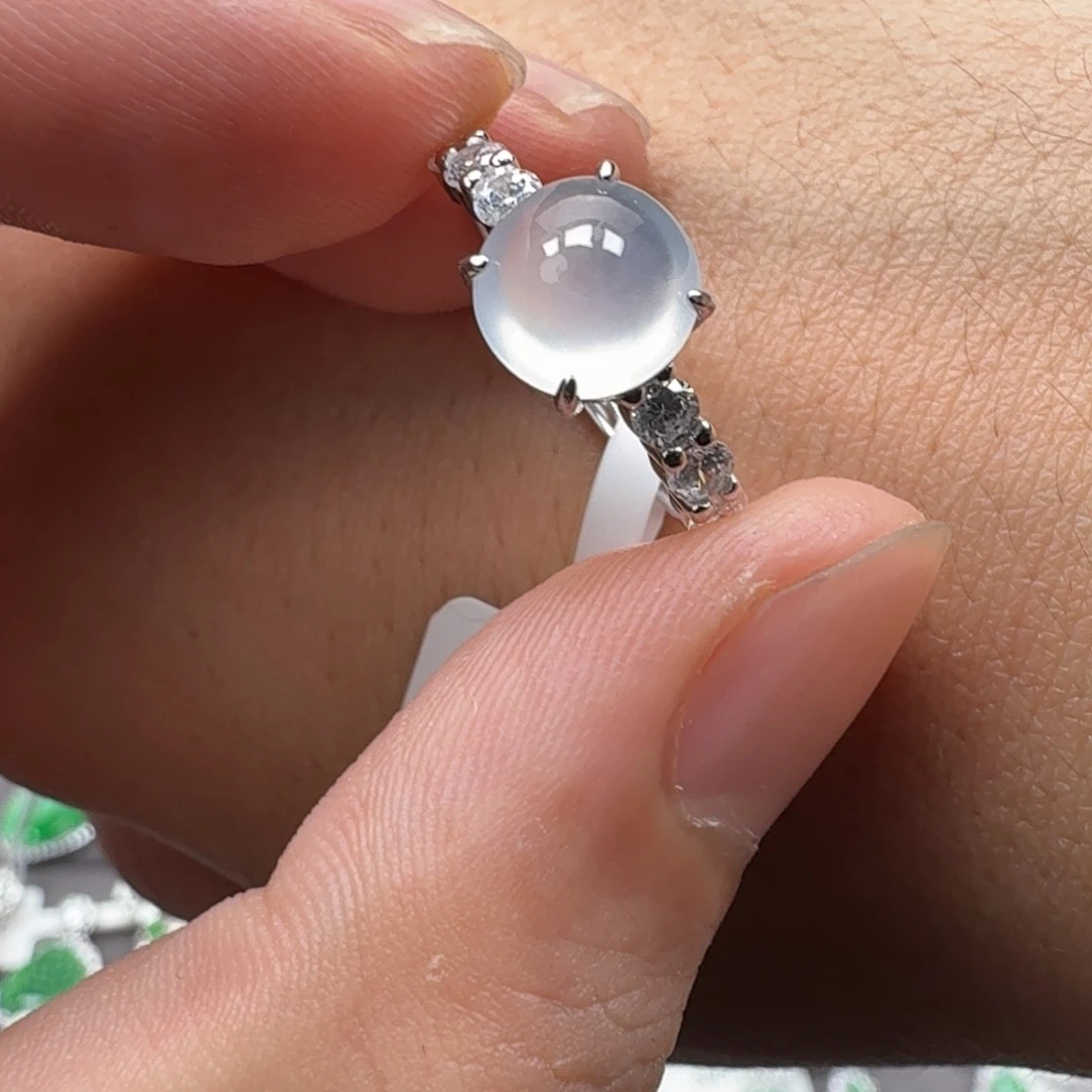 翡翠银S925镶嵌戒指天然缅甸翡翠A货