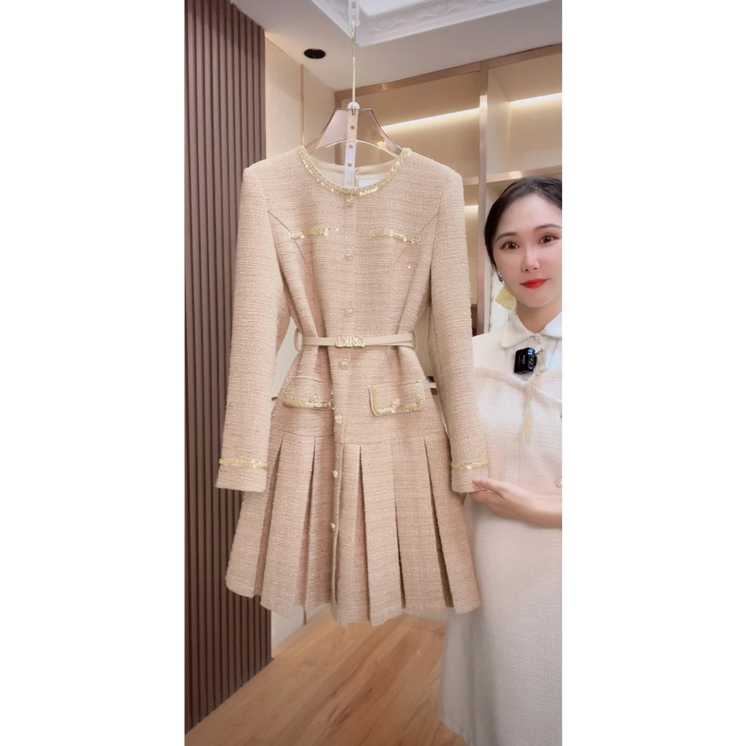 【现货 下午发】6841囯内设计师品牌女装气质收腰长袖连衣裙