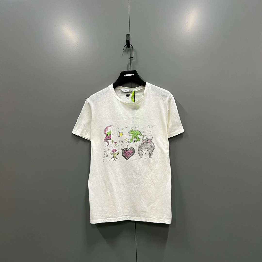 99新 DIOR/迪奥 qq 卡通涂鸦印花短袖 L码/603366