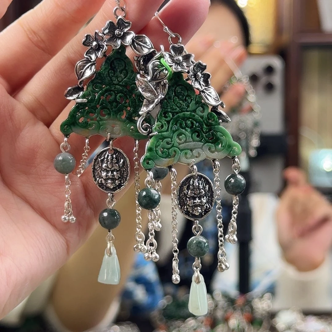 翡翠银S925镶嵌耳饰