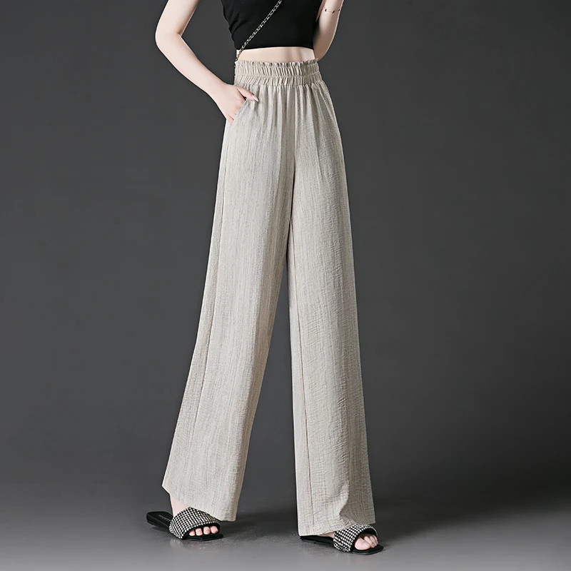 冰丝阔腿裤女2025新款夏季薄款大码女裤宽松胖mm防晒休闲直筒裤子