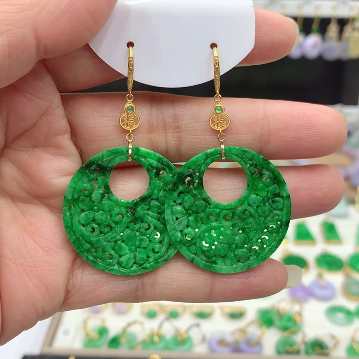 翡翠18K金镶嵌耳饰