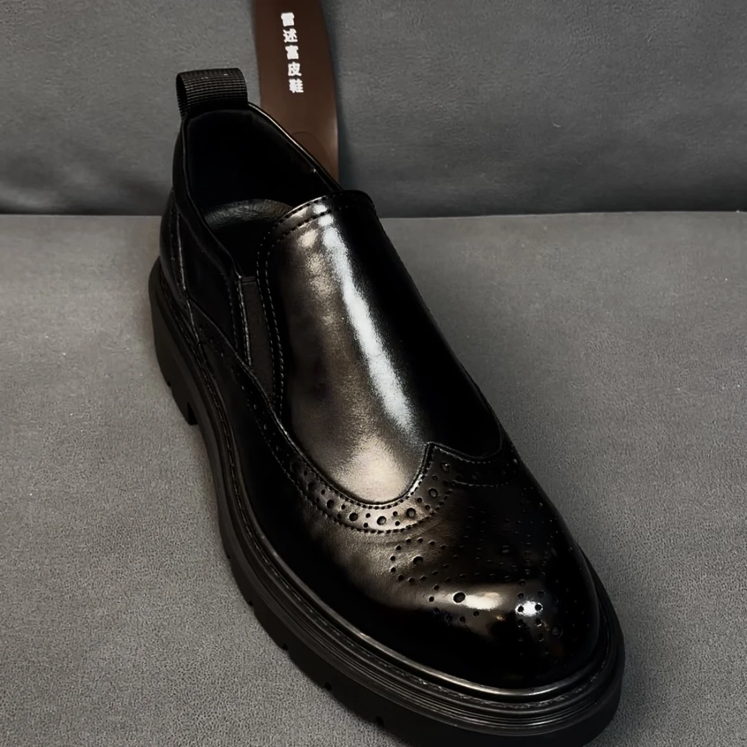 品牌【雷述富】男士头层牛皮圆头商务休闲鞋、布洛克皮鞋、男士增高鞋